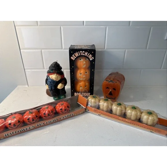 VTG Lot 18‎ Halloween Candles Not Lit Witch Pumpkins