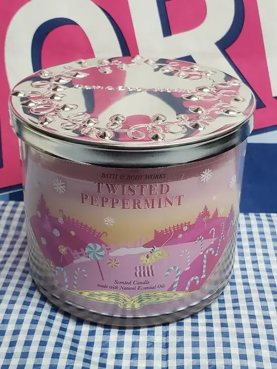 BBW Twisted Peppermint Large 3 Wick Candle Holiday Home Fragrance Decor