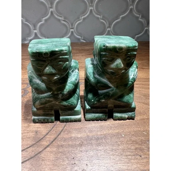 Aztec Style Green‎ Marble Looking Natural Stone Bookends