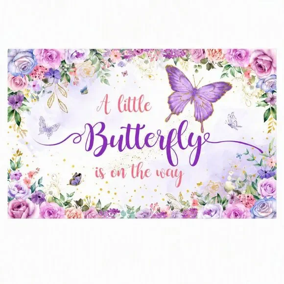 A Little Butterfly is on the Way Floral Wall Banner 59