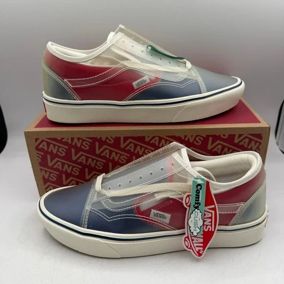 VANS ComfyCush Slip-Skool Shoes Mens Sz 11 Navy Blue/Red Low Top Sneakers Skate