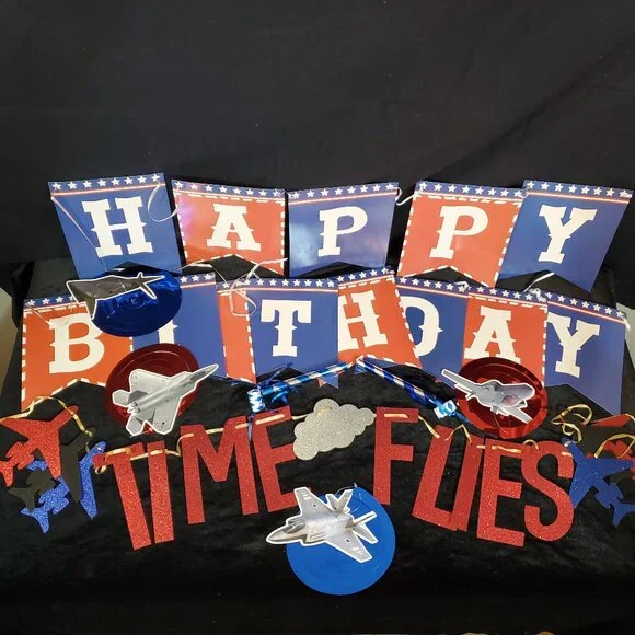 Fighter Jet Airplane Birthday Party Decorations Time Flies Banner