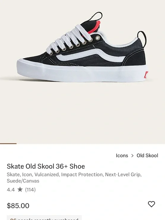 Vans Mens Skate Old Skool 36+ Black White Red Low-Top Skate Sneakers
