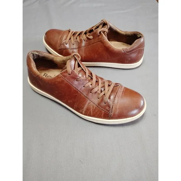 Born Cognac Leather Handcraft Distressed Lace Up Low Top Comfy Sneaker Men 10.5*