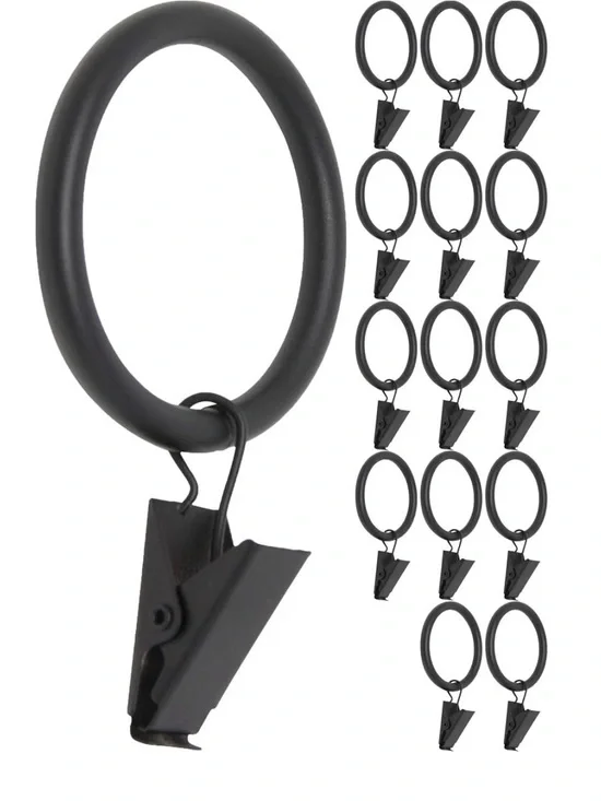 Black Curtain Clip Rings with Clips - Set of 28