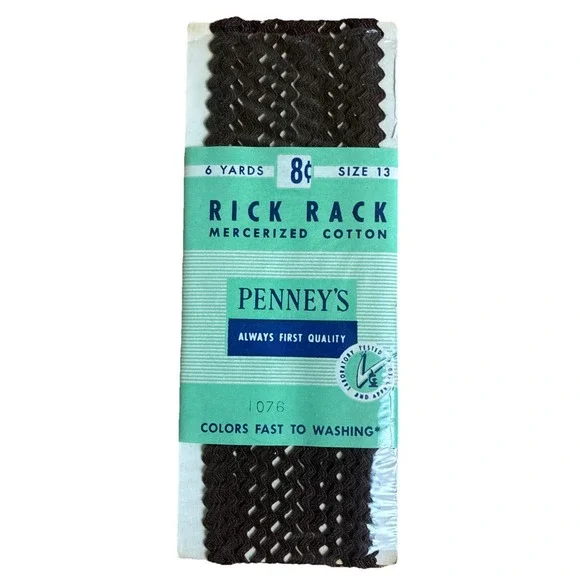Penney's‎ Rick Rack Size 13 Brown 6 Yards Mercerized Cotton Vintage NEW