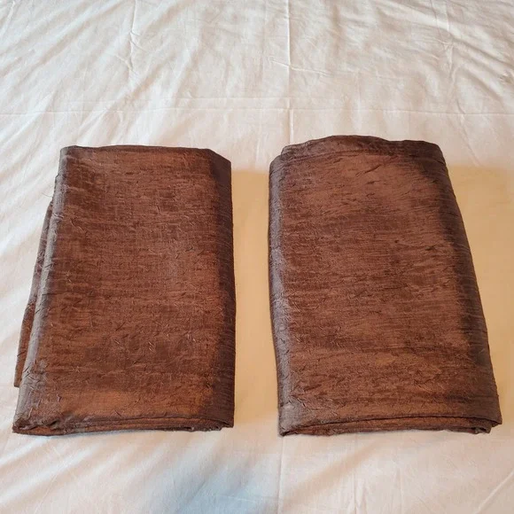 Set of 2 Chocolate Brown Crushed Textured Lined Window Curtain Panels 48x63