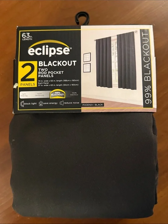 Eclipse BLACKOUT Curtains 2-Panel Rod Panels in Phoenix Black 63”