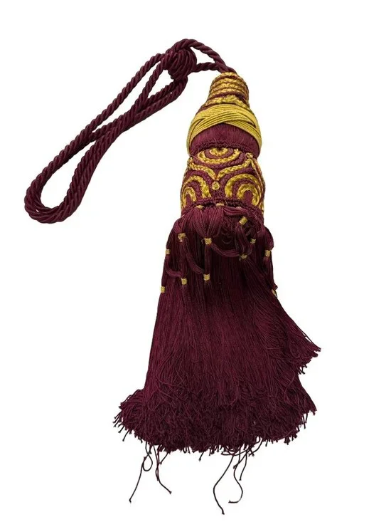 Vintage Extra Large Burgundy Gold Passementerie Curtain Tieback Tassel 45 Inch H