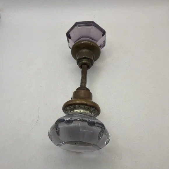 Antique Glass door knobs Brass 8 POINT