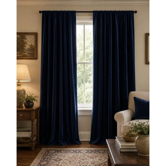 Threshold Navy Blue Velvet Curtain Panels Set of 4 50x84 Room Darkening Drapes