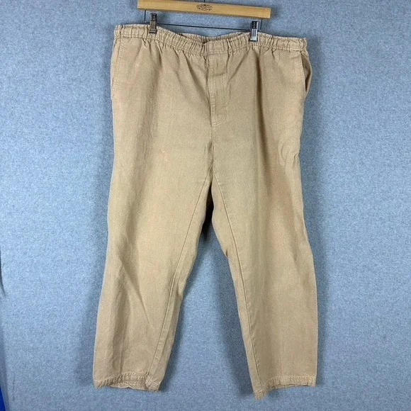 ORVIS Mens‎ Tan Elastic Waist Linen Chinos Relaxed Fit Casual Pants 39