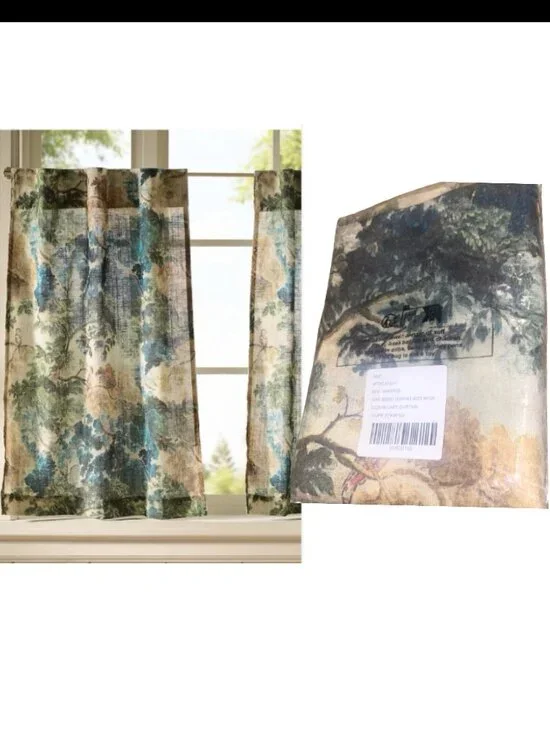 ❌ Sold❌ Anthropologie Judarn Printed Cotton Cafe Curtains Set of 2 Birds Floral