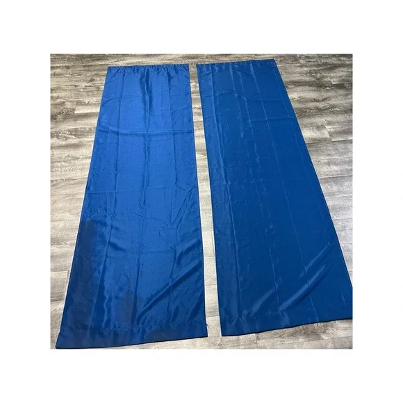 Mainstays Navy Ship Sailcloth Curtain Panel Pair 28x84 Blue Polyester Rod Pocket