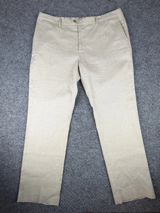 Tommy Bahama Pants Latigo Beach Flat Front Stone Khaki Linen Pants Sz 40x32