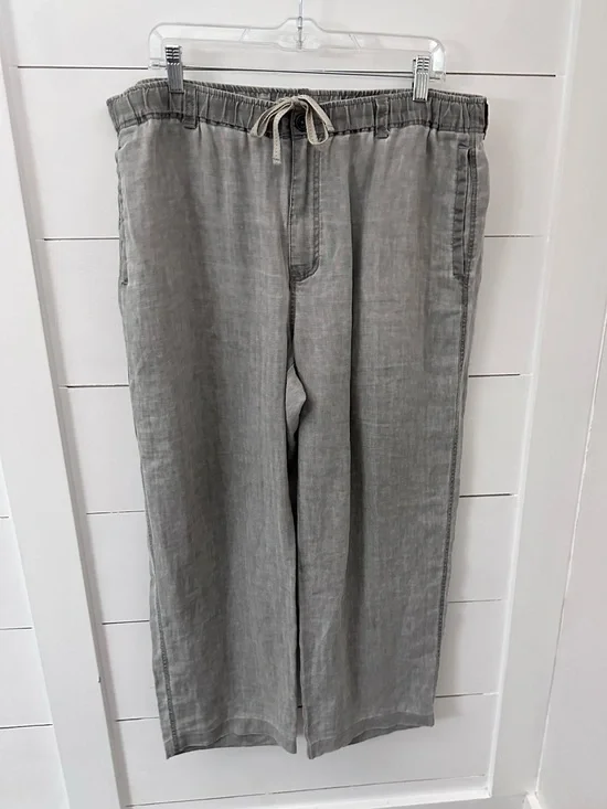 Tommy Bahama Relax XL grey 100% linen sip elastic waist loose fit coastal pant