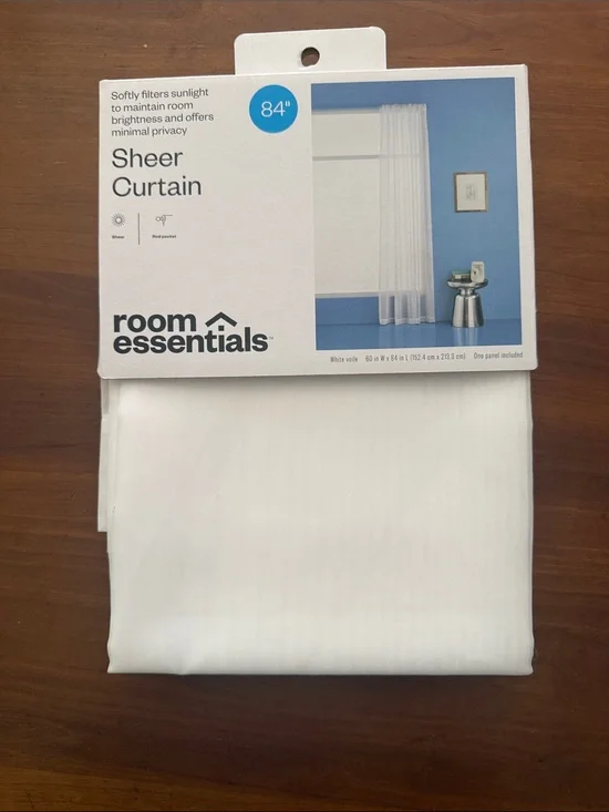 Room Essentials White Sheer Curtain Panel 84”