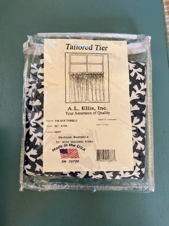 NEW Window Tiers Curtains Sea Tumble Blue 30 inch L x 50 inch W