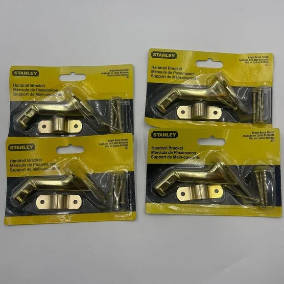 4‎ Pack Stanley 75 6055 Bright Brass Finish Handrail Brackets New
