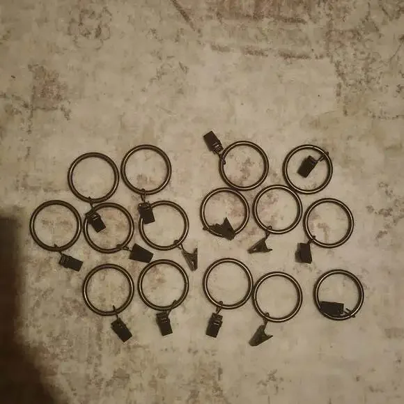 Set of 14 Black Metal Curtain Rings with Attached Clips