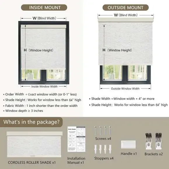 SUNOFF Cordless Blackout Roller Shades for Windows 35.5