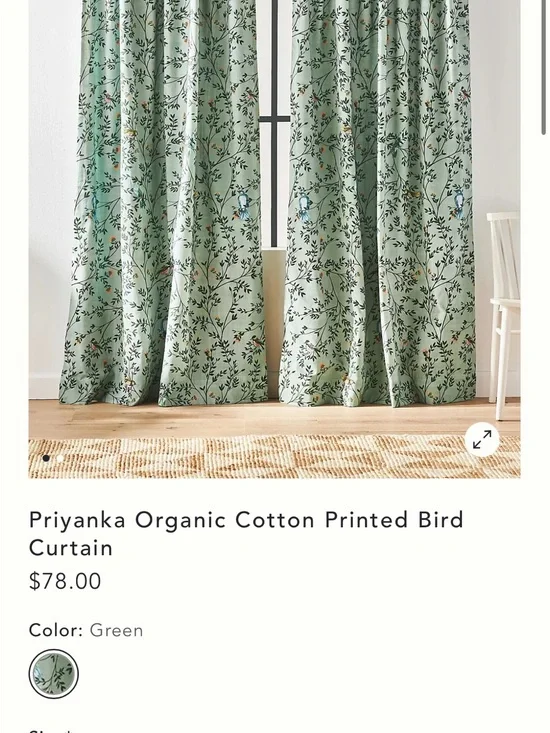 Organic Cotton Printed Bird Curtain Set- Pink