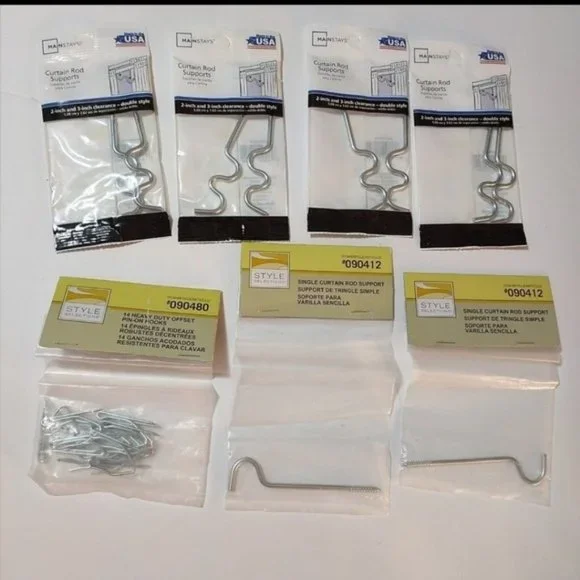 CURTAIN ROD SUPPORTS & PIN ON HOOKS-NEW