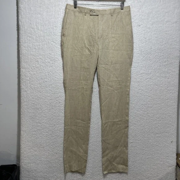 Robert Graham 100% Linen Russell Slim Fit Dress Pants Tan Size 34R Canada‎ Made