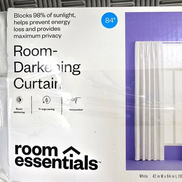 Room‎ Essentials White Room Darkening Curtain 84 inch New Damaged Packaging