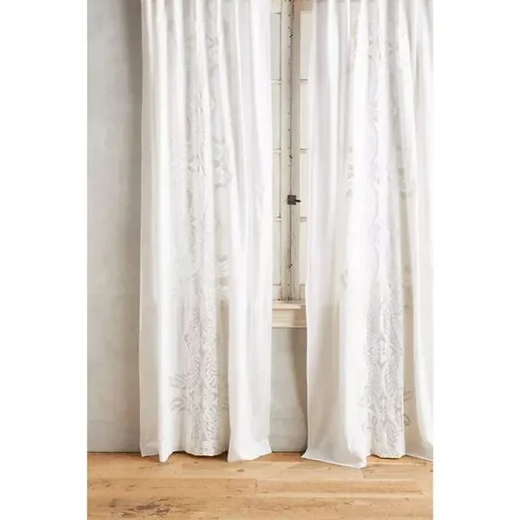 Anthropologie Embroidered Lace Lacina Curtain Panel White 84