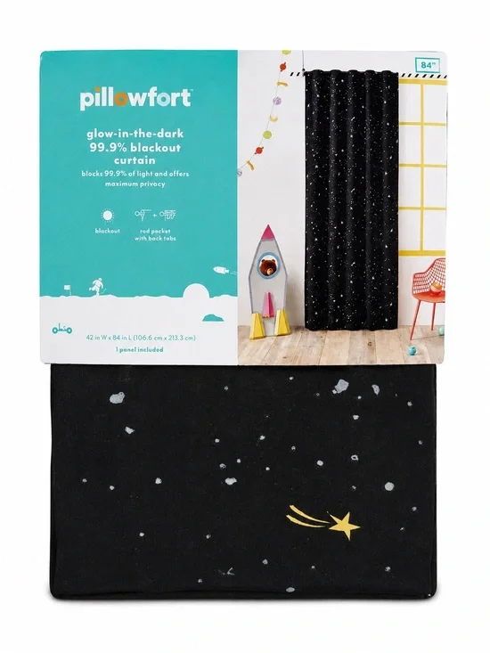 Pillowfort Glow in Dark Blackout Curtain Black Stars 42x84