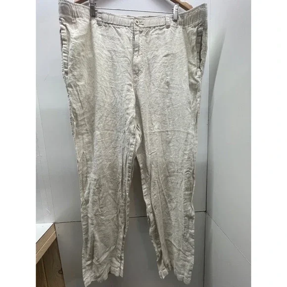 Tommy Bahama Mens 2XLB Beige 100% Linen Elastic Waist Casual Straight Leg Pants