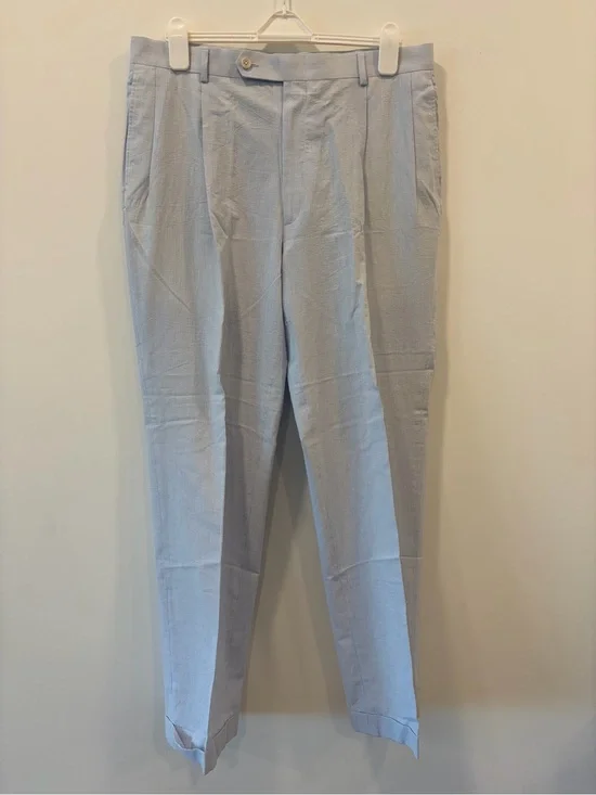 Vintage Nautica Seersucker Pants Men’s 36x32 Blue White Pleated Cuffed Cotton