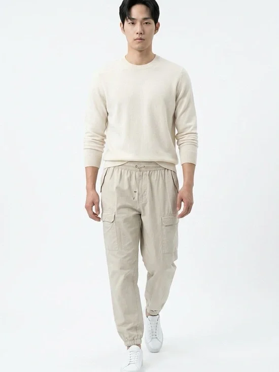 Mennace Men's XL Casual Khaki Drawstring Waist Ankle Cargo Jogger Relaxed Pants