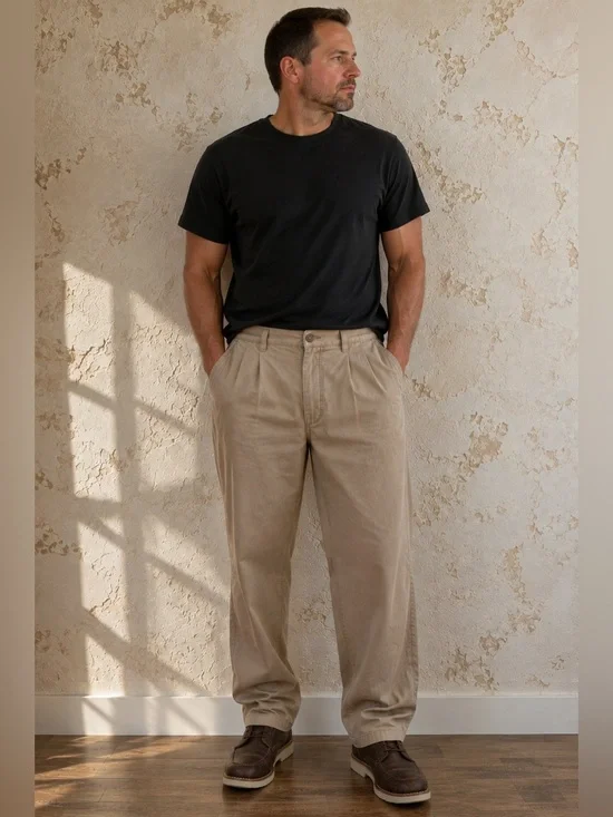 Timber Creek by Wrangler Men’s 36x32 Tan Pleated Dress Pants Adjustable Waist