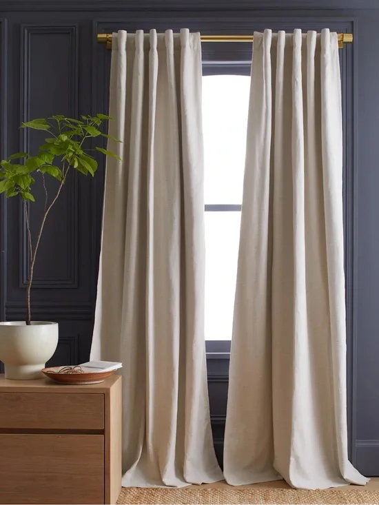 QUINCE Set Of 2 48x96 Cotton Slub Room Darkening Curtains Natural 0371