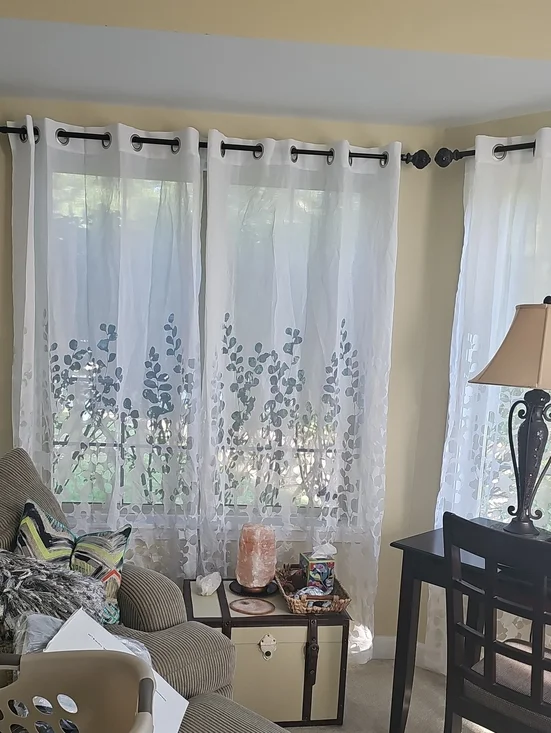 Sheer White Leaf Grommet Window Curtain Panel Wilshire Burnout 54wx84L- Set Of 8