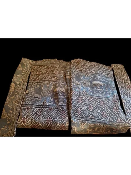 4pc Elephant Safari Floral Tapestry Woven Curtain Panels Lined 42x84 Pole Top