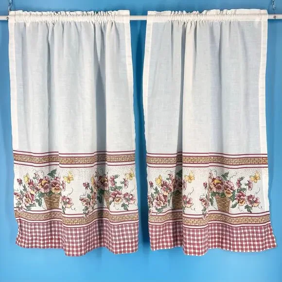 70s Cottagecore Country Kitchen Curtains 1970s Vintage Flowers Butterflies
