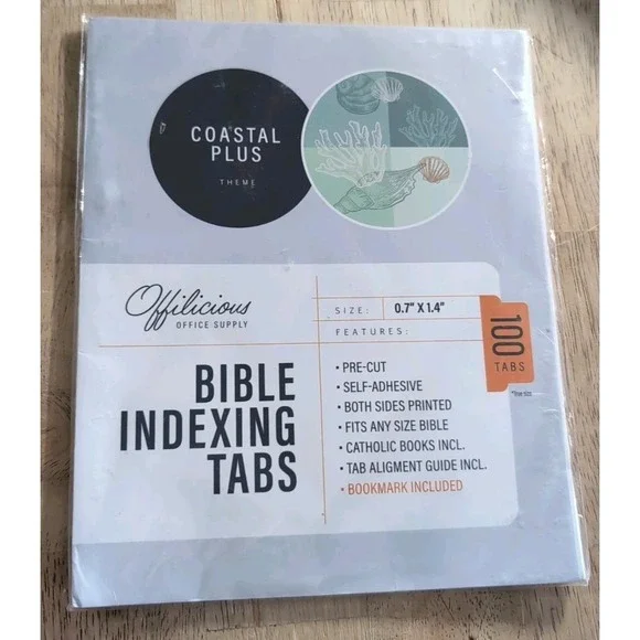 OFFILICIOUS 100 Coastal Soft-Touch, Laminated Bible‎ Book Tabs for Bible Study