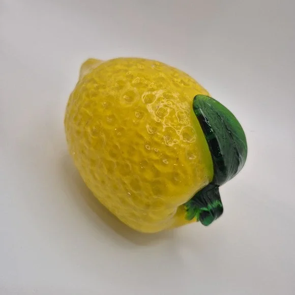 Vintage Art Glass Yellow Lemon Hand Blown Fruit Kitchen Decor Murano Style