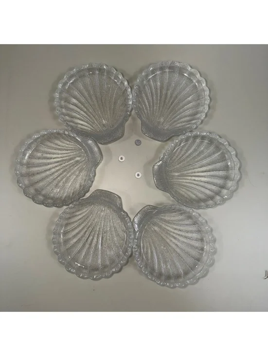 Set of 6 Clear Glass Seashell Trinket Dishes Scallop Shell Plates