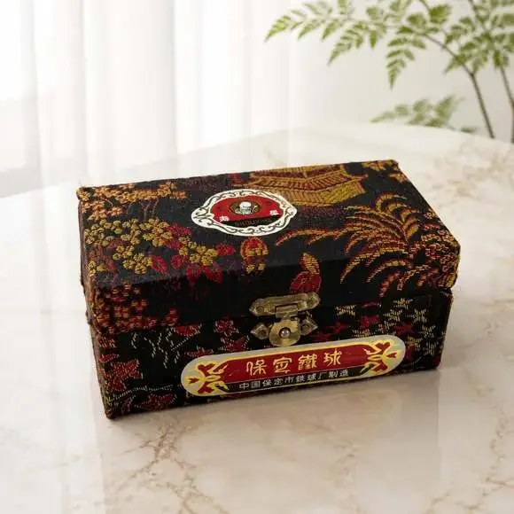 Vintage SHOUXING Chinese Iron Meditation Chime Balls with Decorative Box