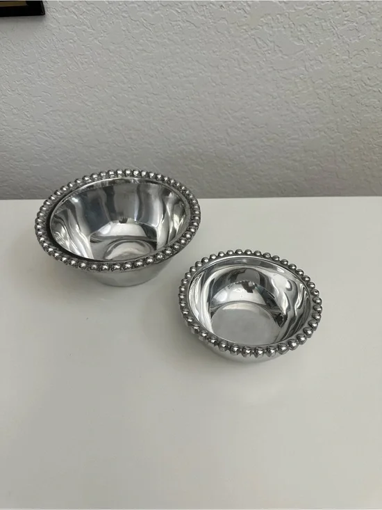 Vintage Holland Boone Polished Pewter Beaded Bowl Set of 2