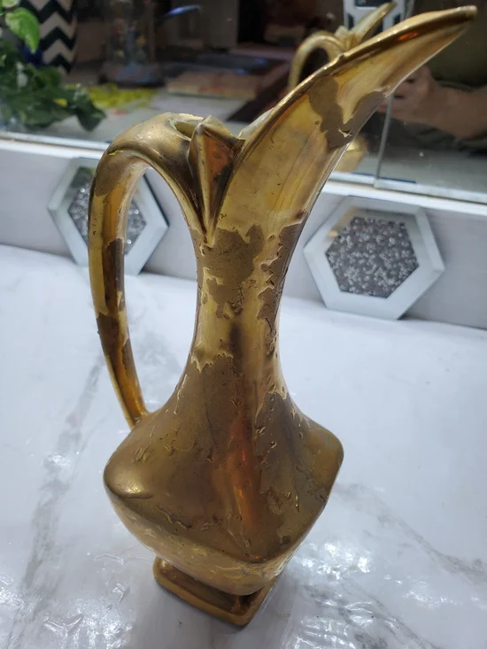 Brass-Tone Decorative Pitcher Vase - Gold Finish