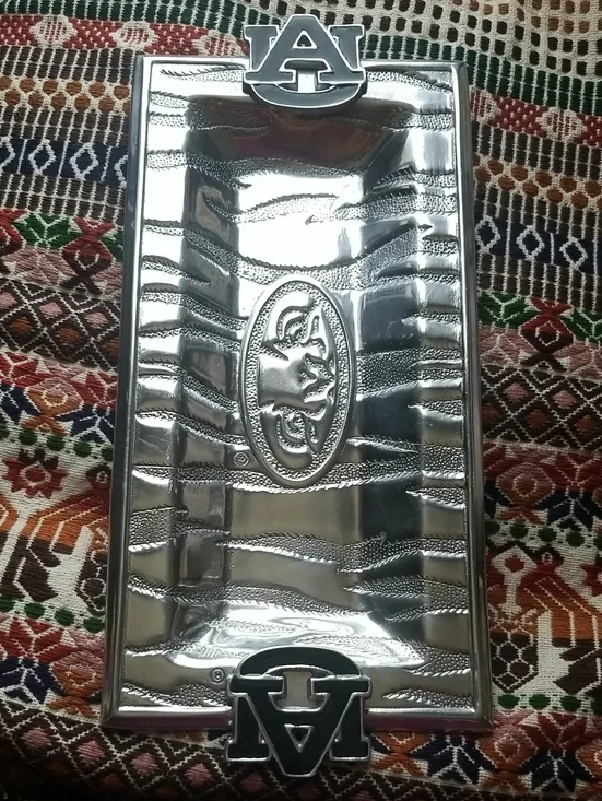 Arthur Court Silver Polished Metal Phone Tray with Team Emblems