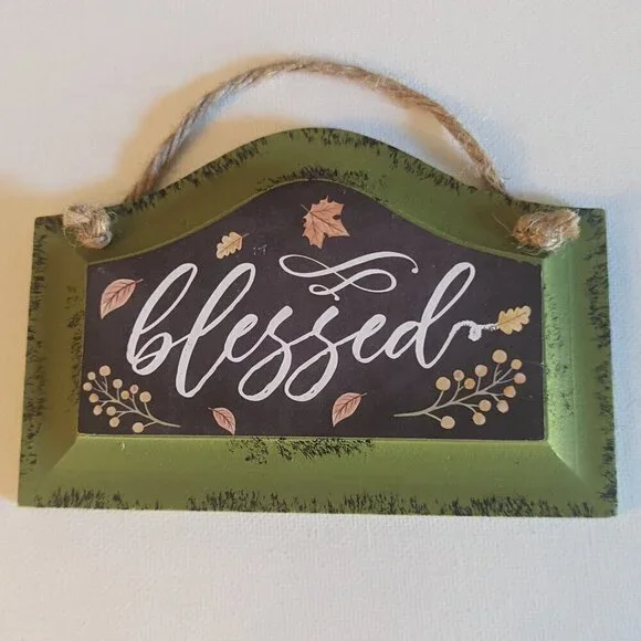NWT Rustic Green Wood 'Blessed' Sign Farmhouse Summer Home Decor Plaque Michaels