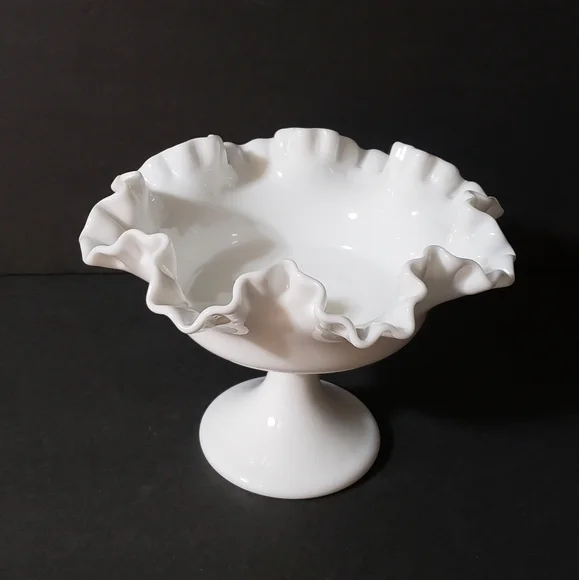 Fenton Milk Glass Ruffled Edge Compote