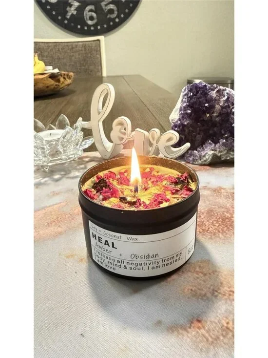 Crystal Candle, Healing Energy Protection Gift, Mindful Intentions