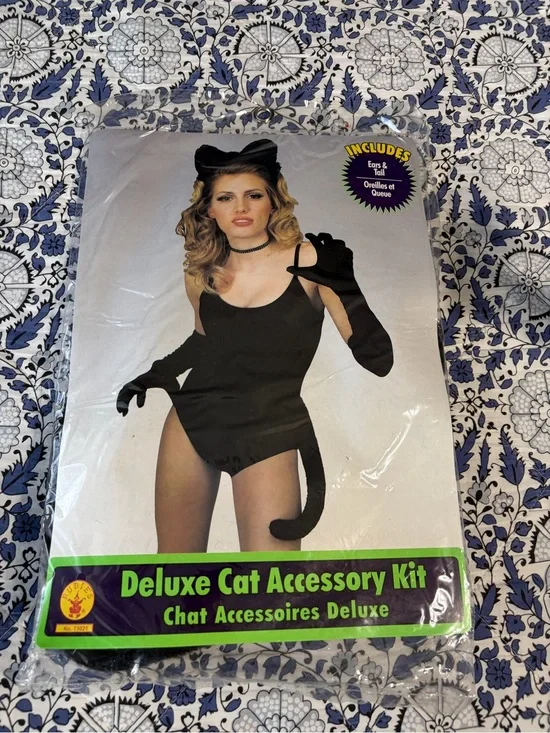 Rubie's NWT Deluxe Black Cat Accessory Kit - Costume Ears, Tail & Gloves